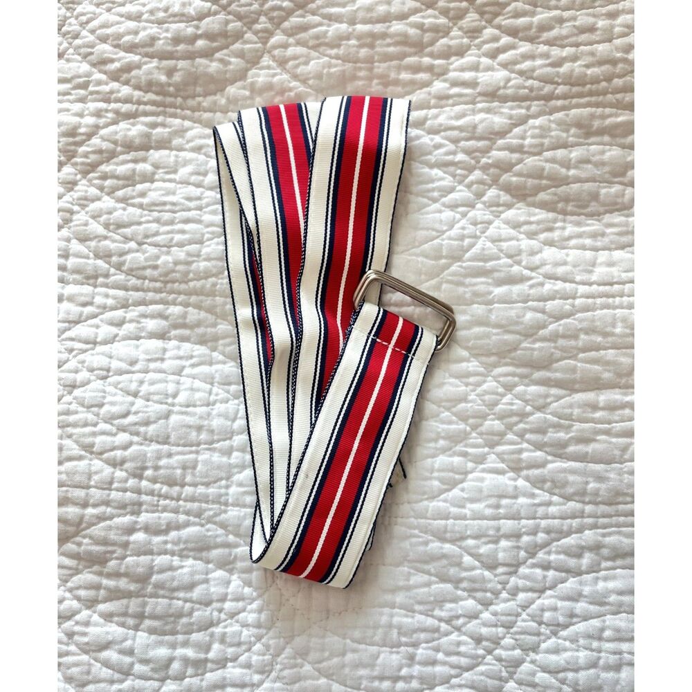 Polo Ralph Lauren Vintage Ribbon Belt Mens Striped Red White Double D-Ring XL